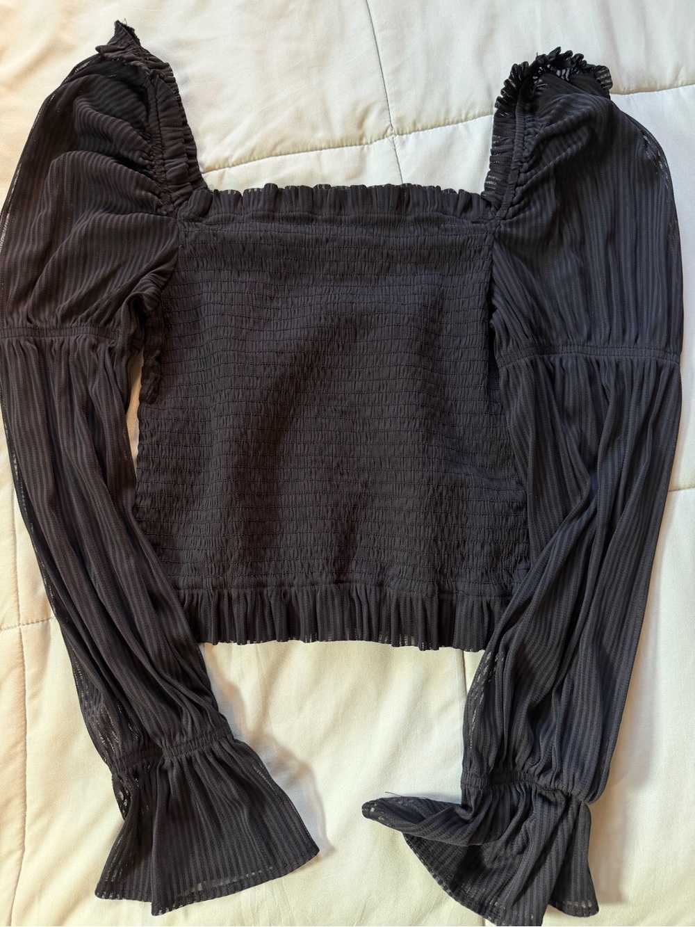 Black Square-Neck Long Sleeve Top